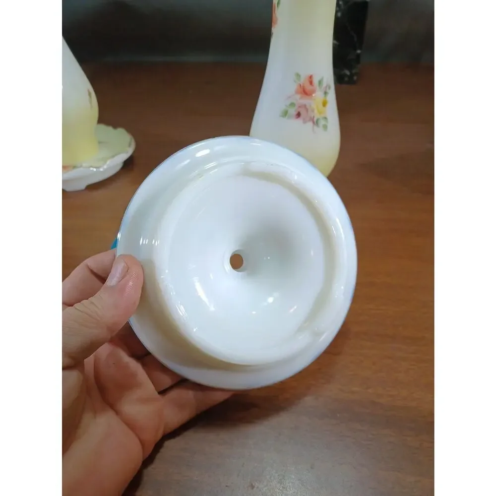 vintage Hand Paint milk glass Floral Pattern hurricane lamp chimney shade /Base